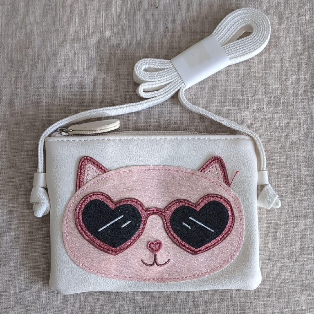 Charming Kids Cat Face Crossbody Bag - Cream and Pink